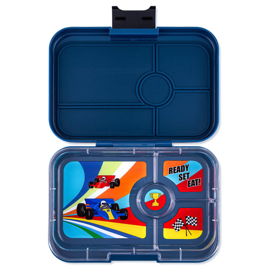 Preorder - Yumbox - Leakproof Yumbox Tapas Monte Carlo Blue - 4 Compartment - Race Cars - Largest Bento