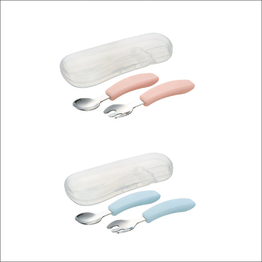 Preorder - Richell TLI Stainless Easy-Grip Spoon and Fork w/Case